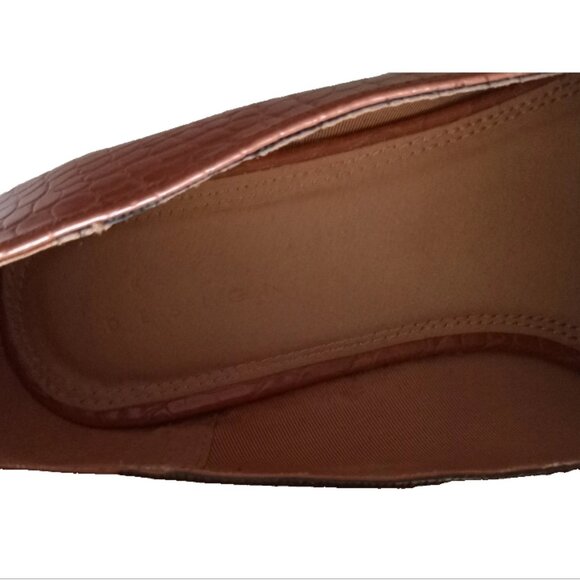 ASOS Design Loafers Mock-Croc Style Glossy Slip On Shoes Brown Size US 7 - Picture 3 of 7